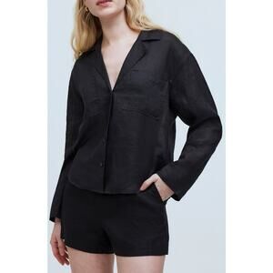 Madewell Women Resort Button Up Ramie Shirt Long Sleeve Boxy Oversized Black S